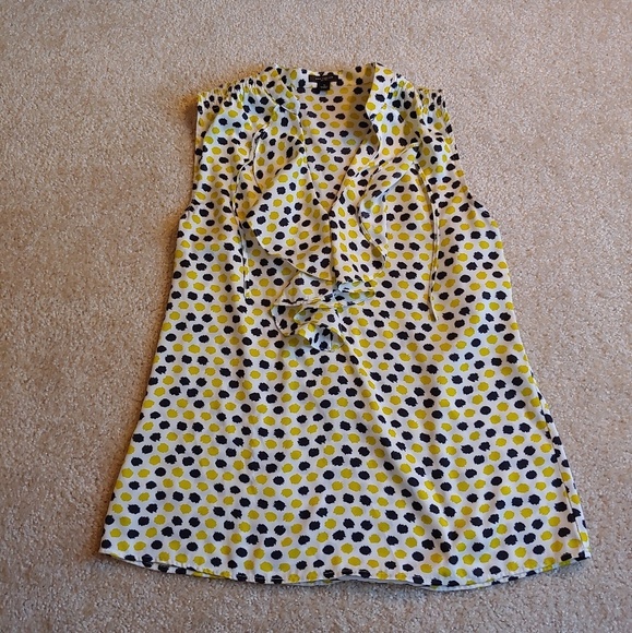 NWOT ann Taylor black & yellow polka dot blouse - Picture 1 of 5